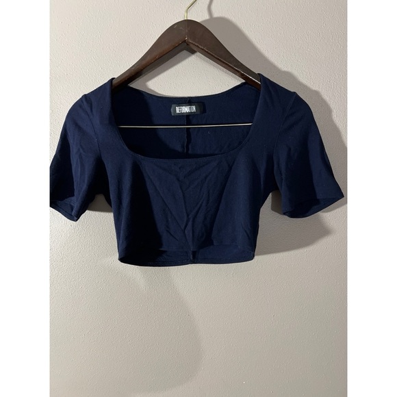 Reformation Blue Fitted Crop Top Short Sleeve - Picture 1 of 3